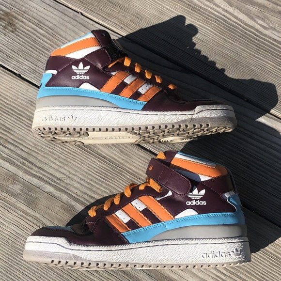Adidas Mi Custom Forum Mid Size Womens 8.0 Medium Fit Wine Orange Sky Blue (G6) - Picture 8 of 12
